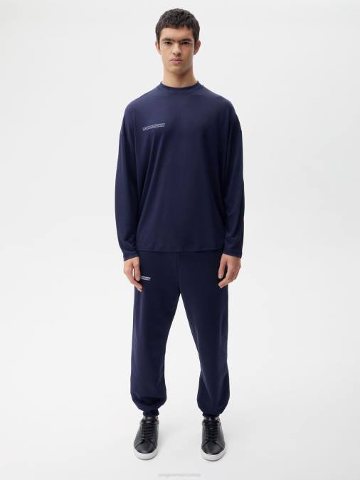 hombres camiseta de manga larga de fibra c pura Pangaia Azul marino ropa TDTH522