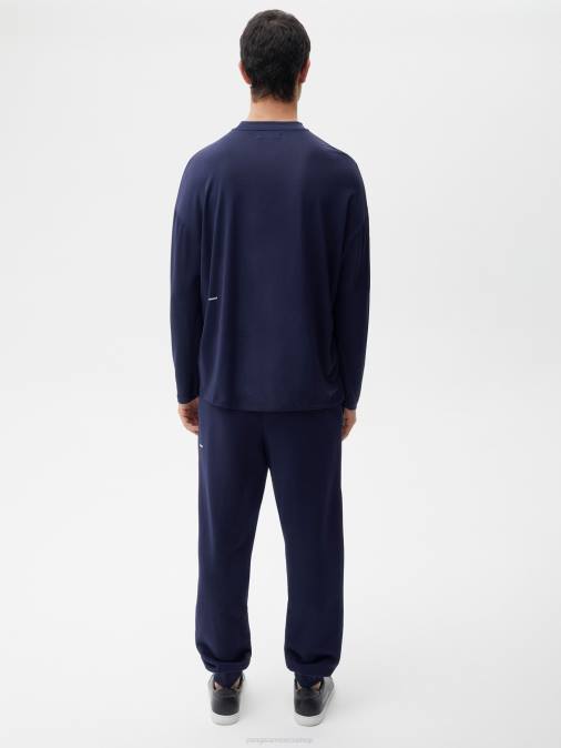 hombres camiseta de manga larga de fibra c pura Pangaia Azul marino ropa TDTH522