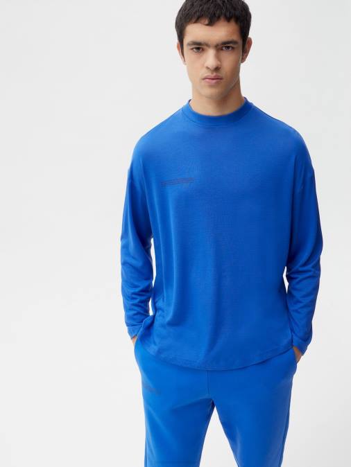 hombres camiseta de manga larga de fibra c pura Pangaia azul cobalto ropa TDTH520