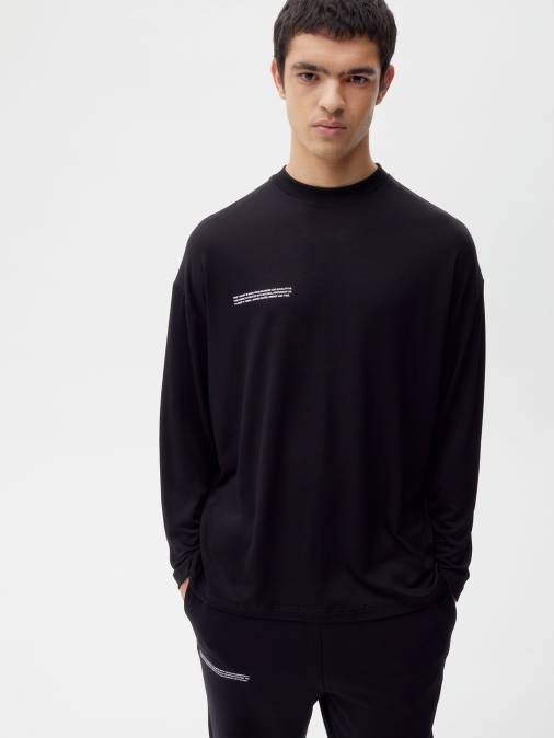 hombres camiseta de manga larga de fibra c pura Pangaia negro ropa TDTH517