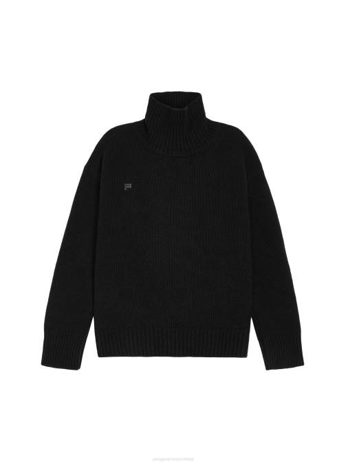 hombres suéter grueso de cuello alto de cachemira reciclada Pangaia negro ropa TDTH510