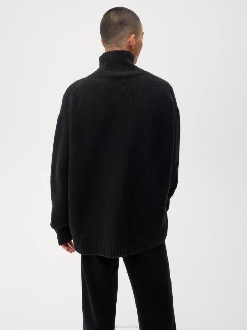hombres suéter grueso de cuello alto de cachemira reciclada Pangaia negro ropa TDTH510