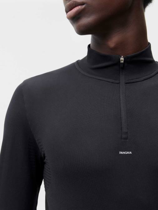 hombres top de manga larga con cremallera de movimiento Pangaia negro ropa TDTH514