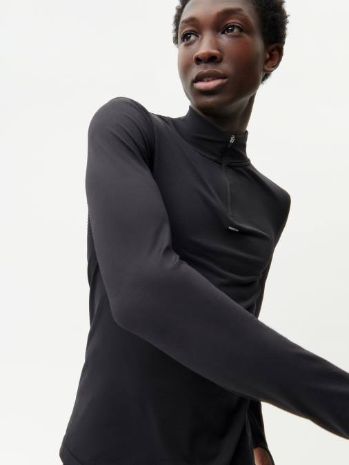 hombres top de manga larga con cremallera de movimiento Pangaia negro ropa TDTH514