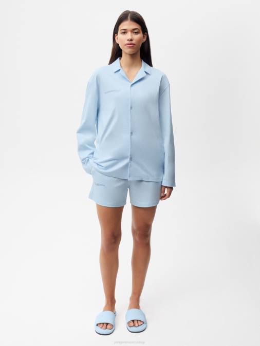 mujer pantalones cortos sueltos de pijama de algodón orgánico Pangaia piedra lunar azul ropa TDTH436