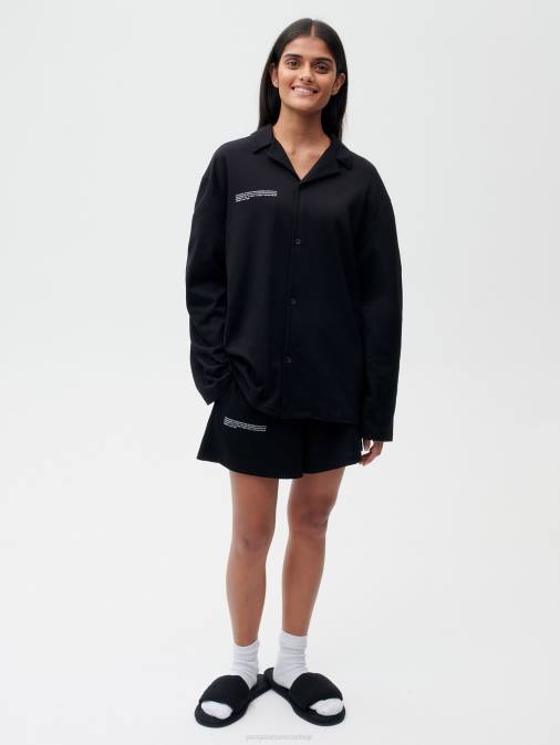 mujer pantalones cortos sueltos de pijama de algodón orgánico con fibra c Pangaia negro ropa TDTH237