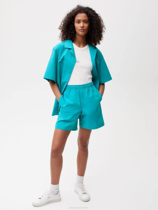 mujer shorts elásticos de popelina de algodón orgánico Pangaia azul eléctrico ropa TDTH274