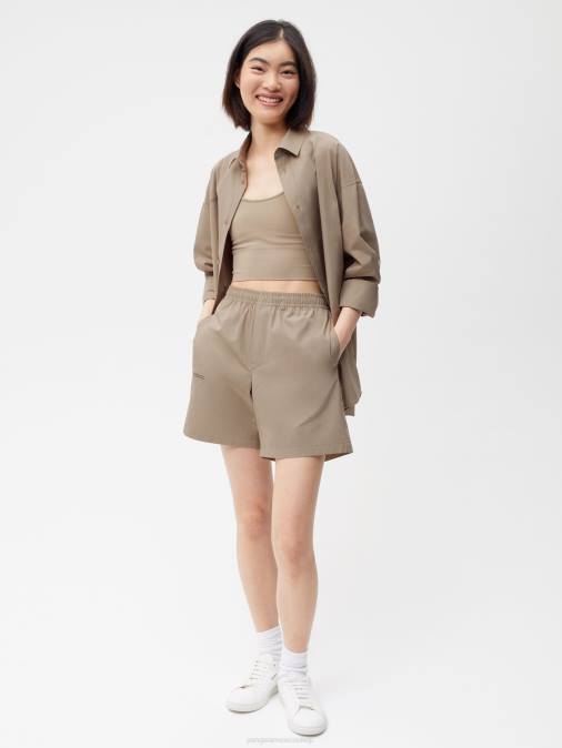 mujer shorts elásticos de popelina de algodón orgánico Pangaia gris pardo ropa TDTH235