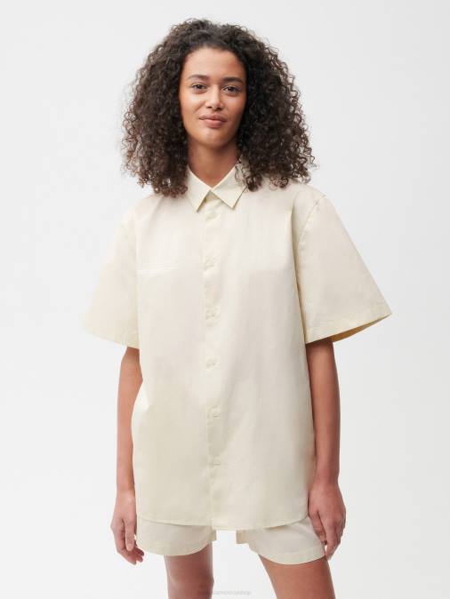 mujer camisa de manga corta con cuello de piña Pangaia flor de saúco ropa TDTH394