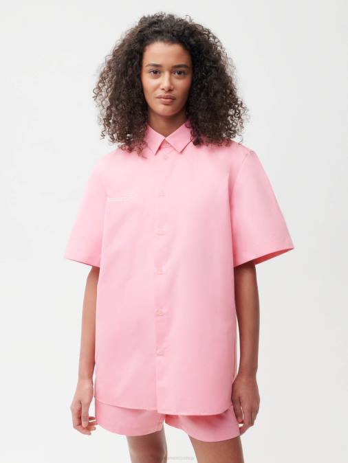 mujer camisa de manga corta con cuello de piña Pangaia rosa sakura ropa TDTH400