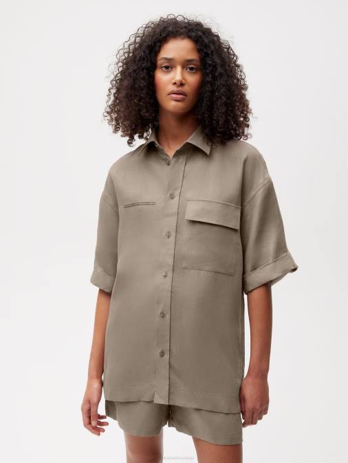 mujer camisa de manga corta de lino con aloe Pangaia champiñón ropa TDTH396