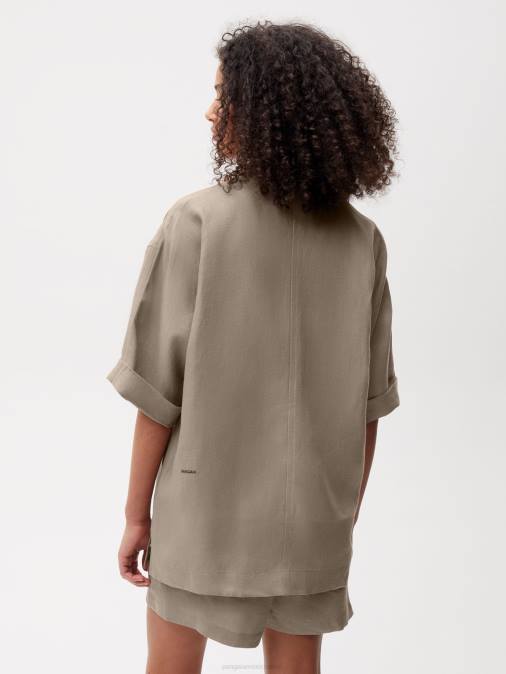 mujer camisa de manga corta de lino con aloe Pangaia champiñón ropa TDTH396