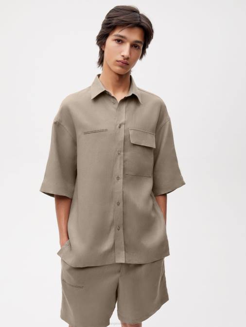 mujer camisa de manga corta de lino con aloe Pangaia champiñón ropa TDTH396