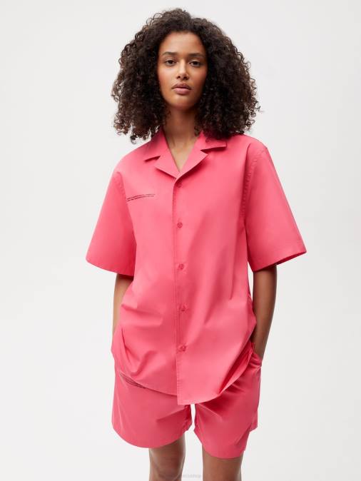 mujer camisa de manga corta de popelina de algodón orgánico Pangaia loto rosa ropa TDTH402
