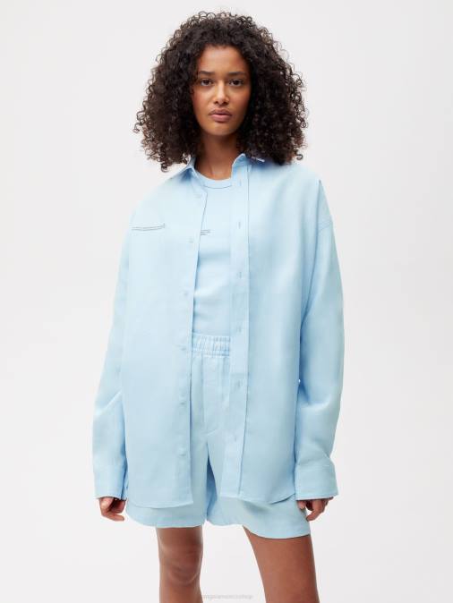 mujer camisa de manga larga con cuello de lino de aloe Pangaia bebe azul ropa TDTH395