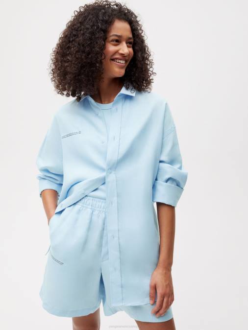mujer camisa de manga larga con cuello de lino de aloe Pangaia bebe azul ropa TDTH395