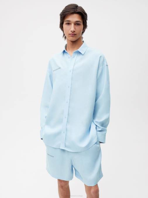 mujer camisa de manga larga con cuello de lino de aloe Pangaia bebe azul ropa TDTH395