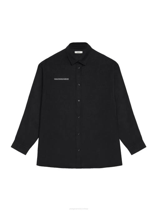 mujer camisa de manga larga con cuello de lino de aloe Pangaia negro ropa TDTH398