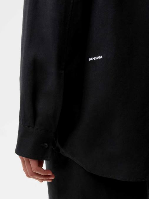 mujer camisa de manga larga con cuello de lino de aloe Pangaia negro ropa TDTH398