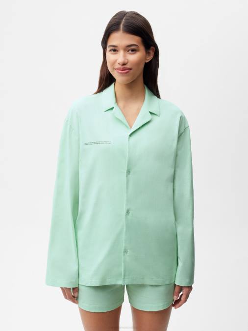 mujer camisa de pijama de algodón orgánico Pangaia laguna verde ropa TDTH430
