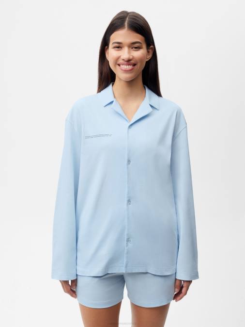 mujer camisa de pijama de algodón orgánico Pangaia piedra lunar azul ropa TDTH437