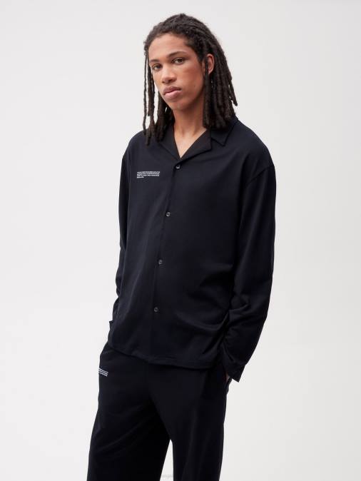 mujer camisa de pijama de algodón orgánico con fibra c Pangaia negro ropa TDTH431