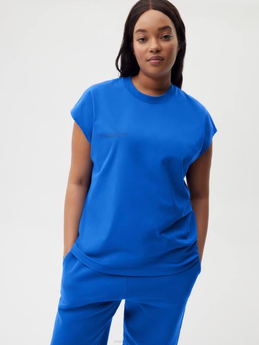 mujer Camiseta básica de algodón orgánico con hombros descubiertos de menta Pangaia azul cobalto ropa TDTH183