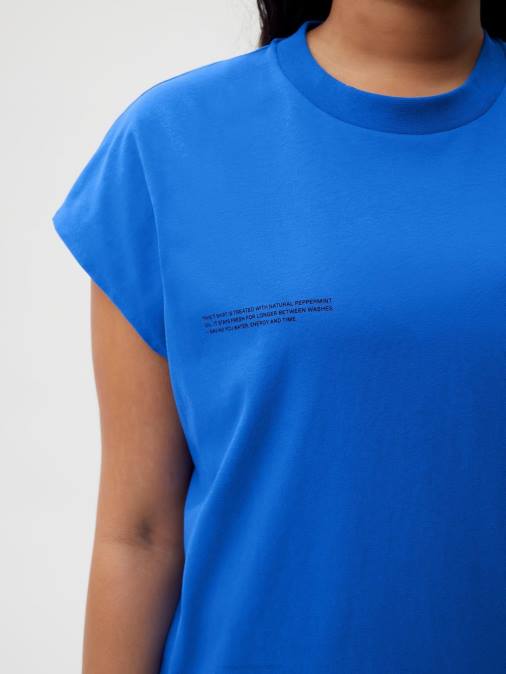 mujer Camiseta básica de algodón orgánico con hombros descubiertos de menta Pangaia azul cobalto ropa TDTH183