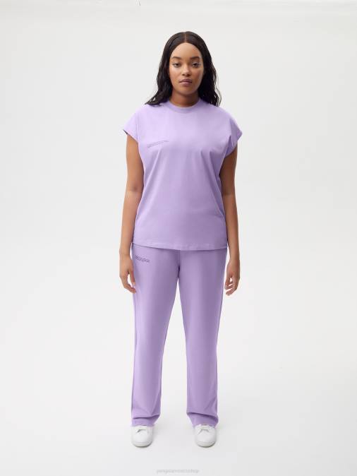 mujer Camiseta básica de algodón orgánico con hombros descubiertos de menta Pangaia orquídea púrpura ropa TDTH159