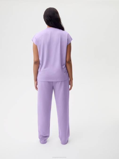 mujer Camiseta básica de algodón orgánico con hombros descubiertos de menta Pangaia orquídea púrpura ropa TDTH159