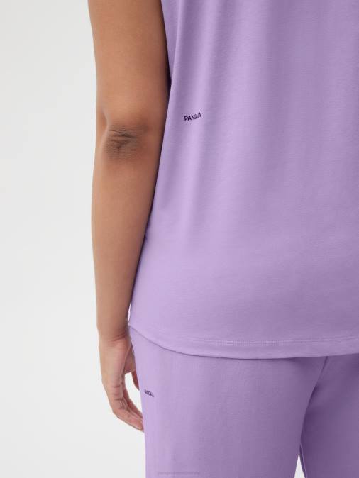 mujer Camiseta básica de algodón orgánico con hombros descubiertos de menta Pangaia orquídea púrpura ropa TDTH159