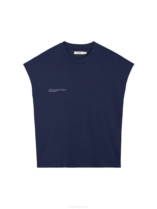 mujer camiseta de algodón orgánico con hombros descubiertos y núcleo de fibra c Pangaia Azul marino ropa TDTH191