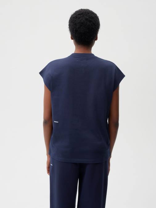 mujer camiseta de algodón orgánico con hombros descubiertos y núcleo de fibra c Pangaia Azul marino ropa TDTH191