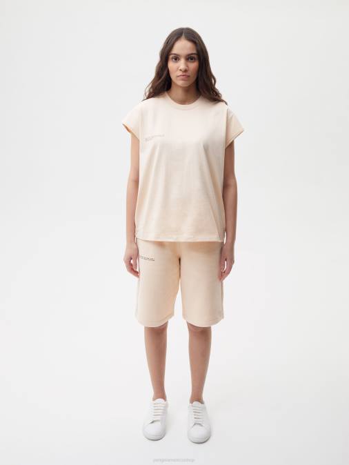 mujer camiseta de algodón orgánico con hombros descubiertos y núcleo de fibra c Pangaia arena ropa TDTH174