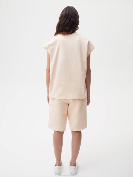 mujer camiseta de algodón orgánico con hombros descubiertos y núcleo de fibra c Pangaia arena ropa TDTH174