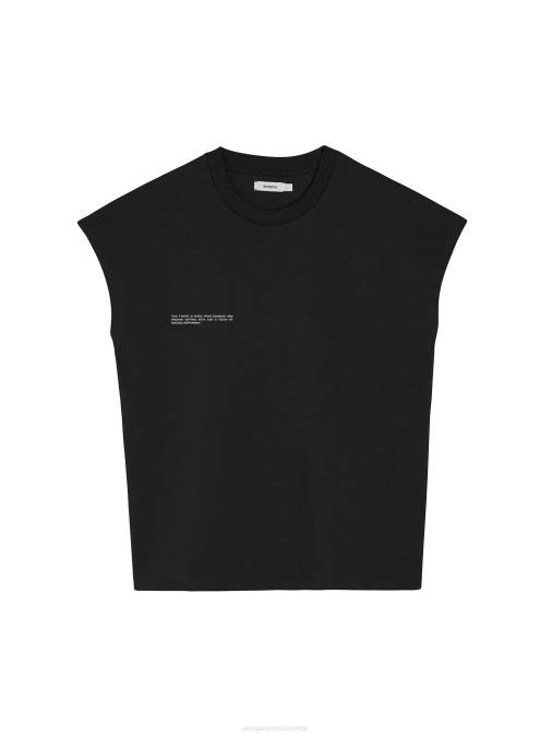 mujer camiseta de algodón orgánico con hombros descubiertos y núcleo de fibra c Pangaia negro ropa TDTH161
