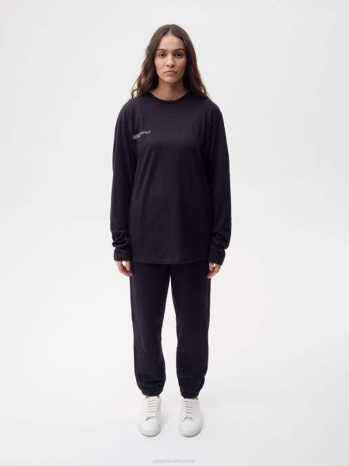 mujer camiseta de manga larga de algodón orgánico con fibra c Pangaia negro ropa TDTH178