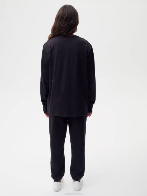 mujer camiseta de manga larga de algodón orgánico con fibra c Pangaia negro ropa TDTH178