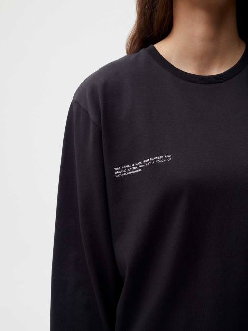 mujer camiseta de manga larga de algodón orgánico con fibra c Pangaia negro ropa TDTH178