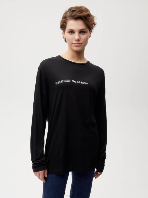 mujer camiseta de manga larga de fibra infinita de laboratorio Pangaia negro ropa TDTH143
