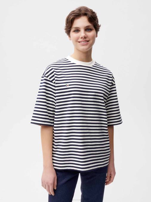 mujer playera boxy con rayas de algodón reciclado Pangaia Azul marino ropa TDTH138