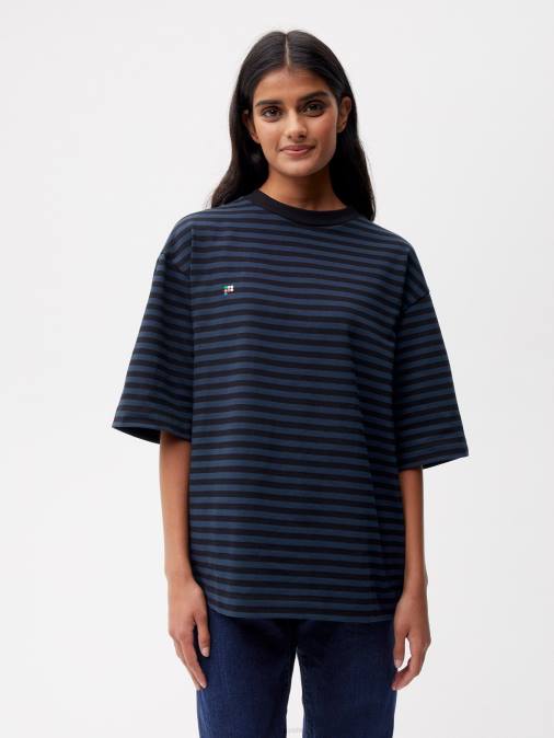mujer playera boxy con rayas de algodón reciclado Pangaia negro ropa TDTH209