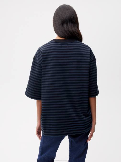 mujer playera boxy con rayas de algodón reciclado Pangaia negro ropa TDTH209