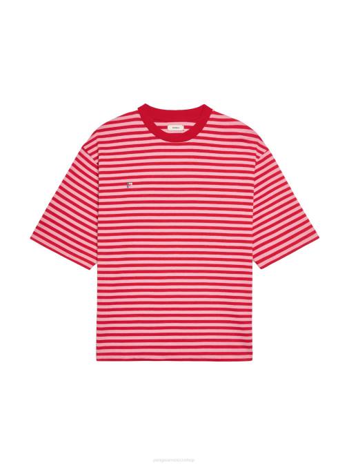 mujer playera boxy con rayas de algodón reciclado Pangaia rojo jaspe ropa TDTH207