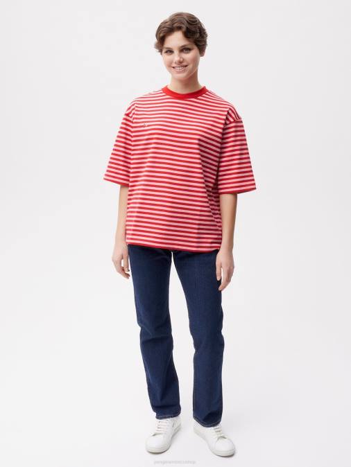 mujer playera boxy con rayas de algodón reciclado Pangaia rojo jaspe ropa TDTH207