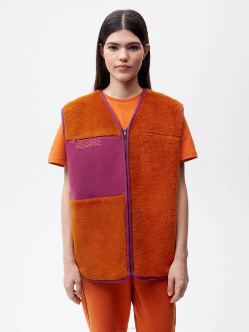 mujer chaleco polar de lana reciclada Pangaia naranja canela ropa TDTH457