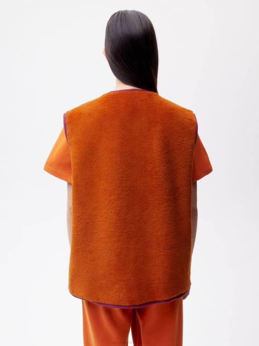 mujer chaleco polar de lana reciclada Pangaia naranja canela ropa TDTH457