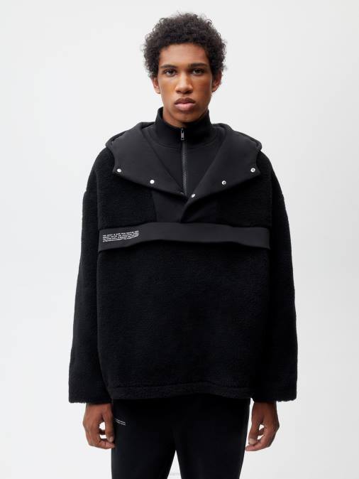mujer chamarra de polar de lana reciclada con media cremallera Pangaia negro ropa TDTH448