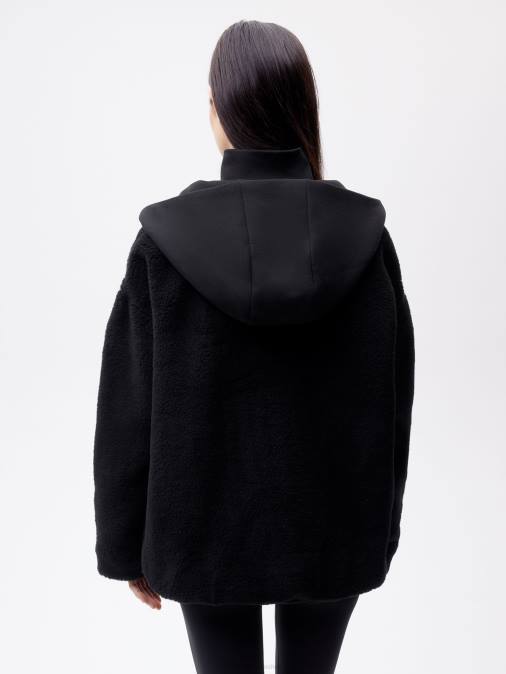 mujer chamarra de polar de lana reciclada con media cremallera Pangaia negro ropa TDTH448