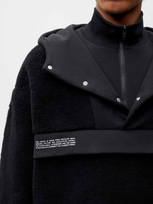 mujer chamarra de polar de lana reciclada con media cremallera Pangaia negro ropa TDTH448